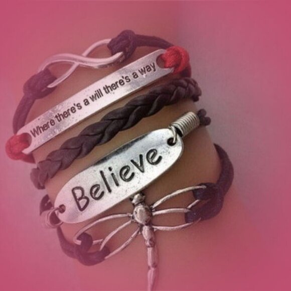 Believe Dragonfly Infinity Leather Charm Bracelet - Picture 3 of 7